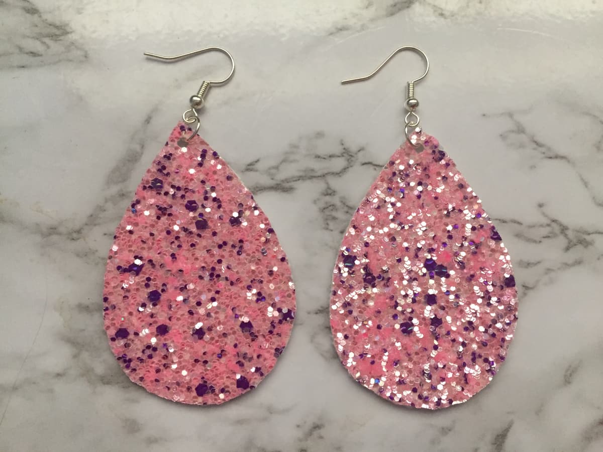 The selected image of Pink and Purple Sparkly Dangle Earrings