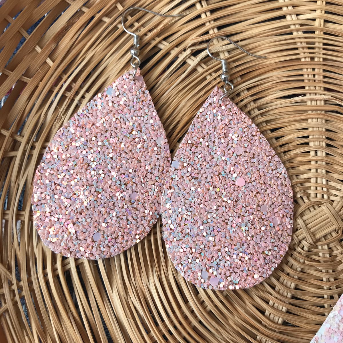 The selected image of Creamy Pink Sparkly Dangle Earrings