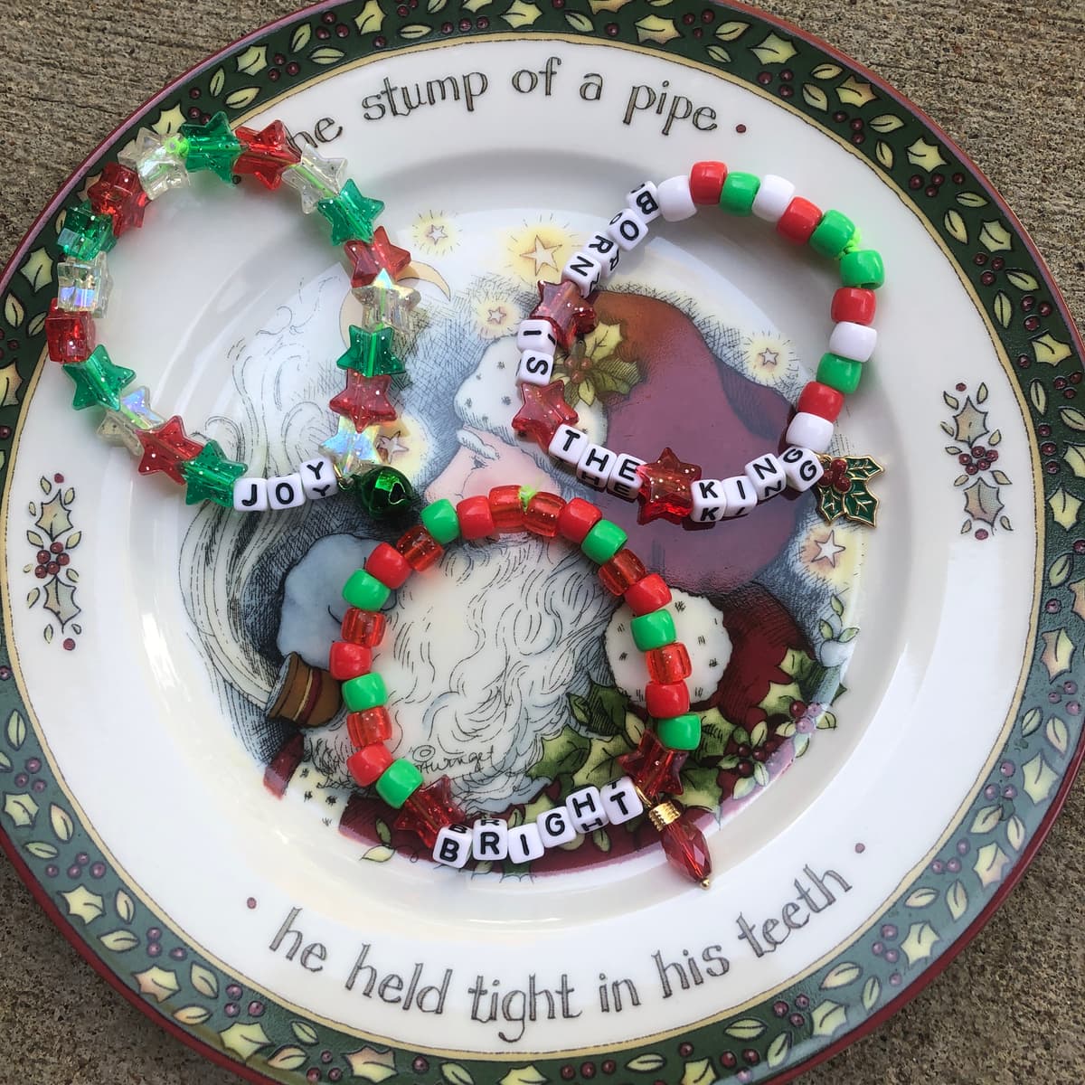 The selected image of Colorful Beaded Christmas Bracelets with Charms (Sold Separately)