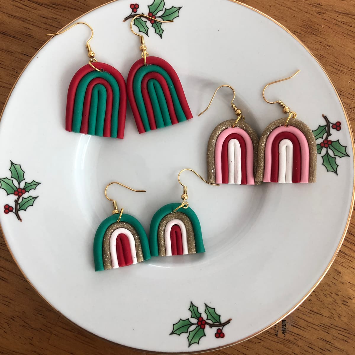 The selected image of Polymer Clay Christmas Rainbows Earrings