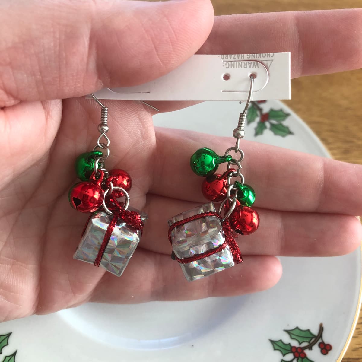 The selected image of Silver Christmas Present Earrings