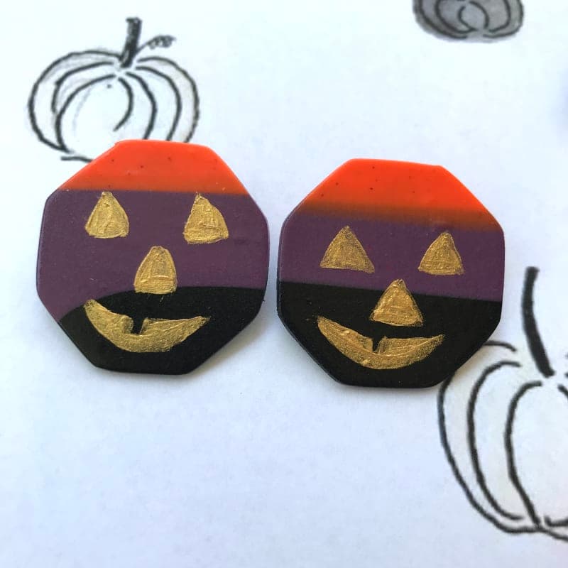 The selected image of Large Striped Jack-o-Lantern Octagon Earrings