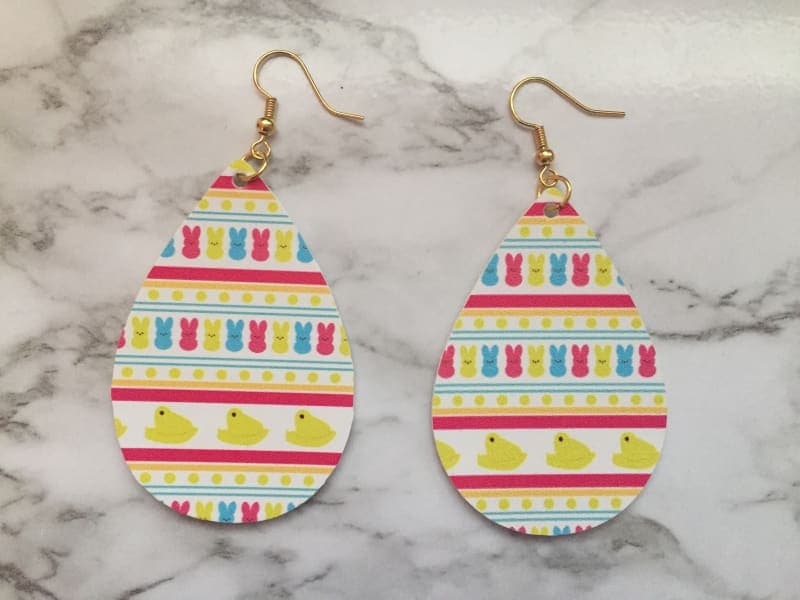 The selected image of Blue, Pink, and Yellow Easter Marshmallow Faux Leather Earrings