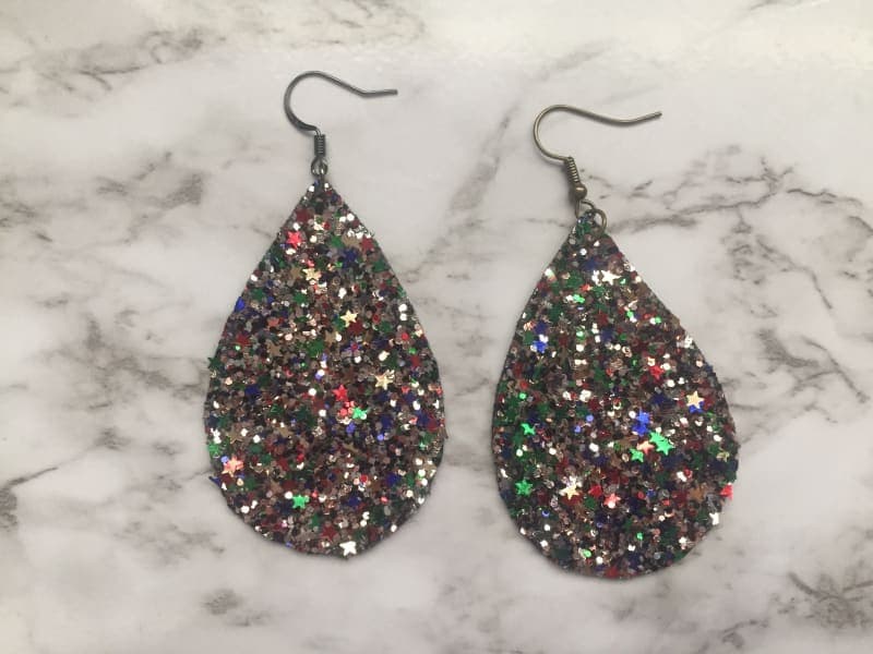 The selected image of Sparkly Silver and Multicolored Patriotic Dangle Earrings