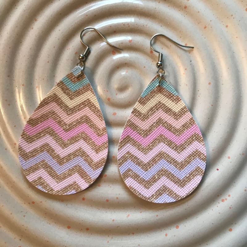 The selected image of Pastel and Gold Chevron Faux Leather Earrings