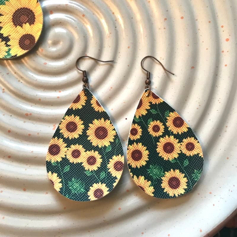 The selected image of Sunflower Faux Leather Earrings
