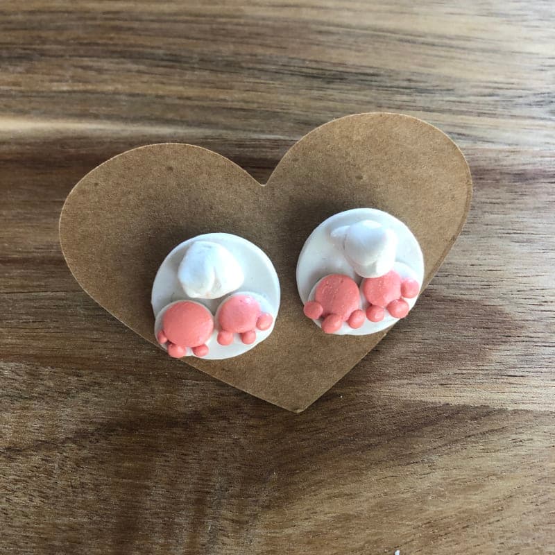 The selected image of Bunny Butt Polymer Clay Large Stud Earrings