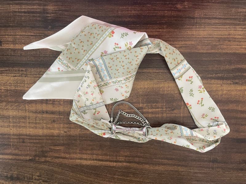 The selected image of Beige and Floral Patterned Twilly with Horse Bit