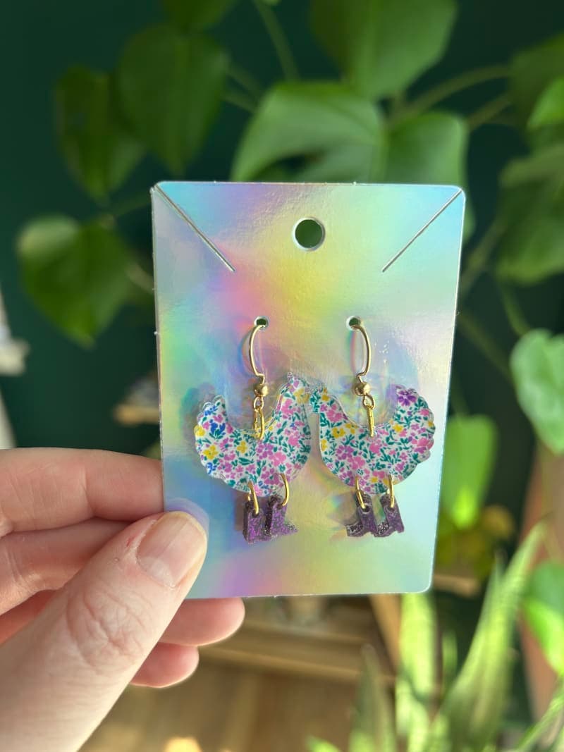 The selected image of Floral Chicken Acrylic Dangle Earrings