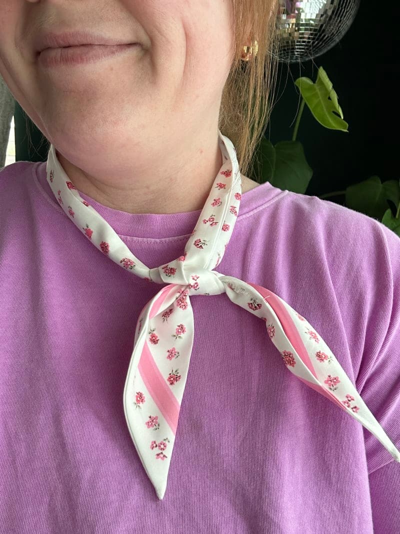 The selected image of Pink and White Floral Reversible Twilly Scarf