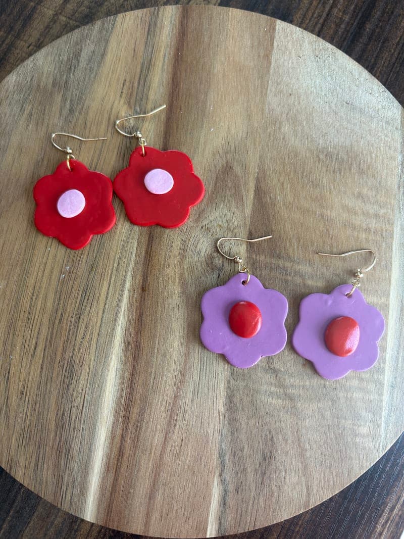 The selected image of Fun Large Flower Dangles, in red and purple
