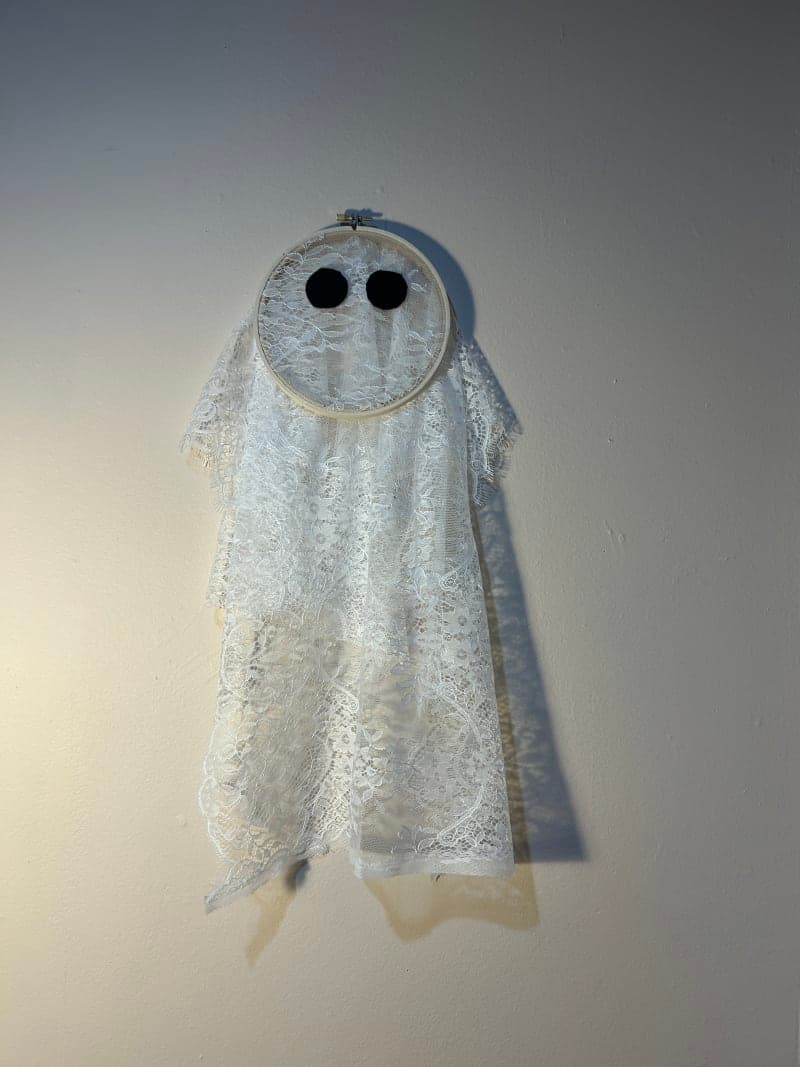 The selected image of Whimsical Lacy Embroidery Hoop Ghost