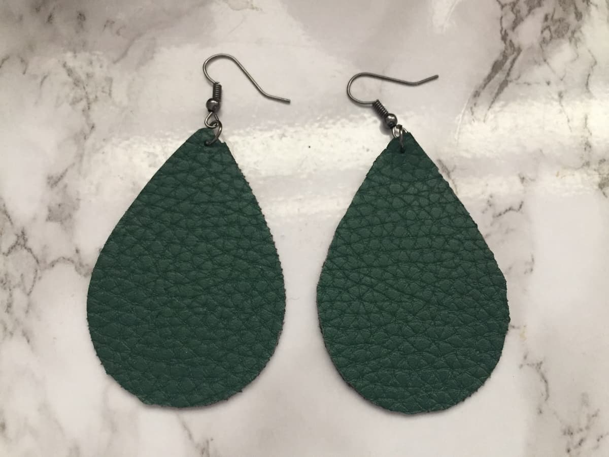 The selected image of Moody Emerald Leather Pebbled Earrings