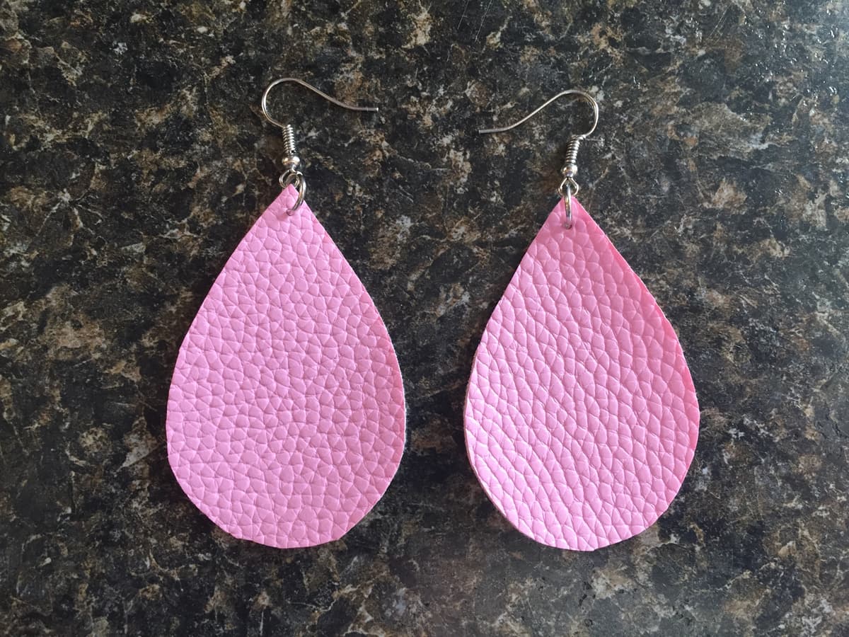 The selected image of Pink Pebbled Leather Dangle Earrings