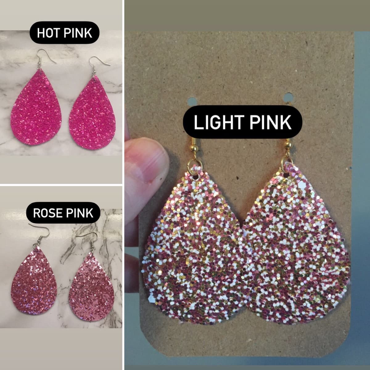 The selected image of Made to Order Pink Teardrop Earrings!